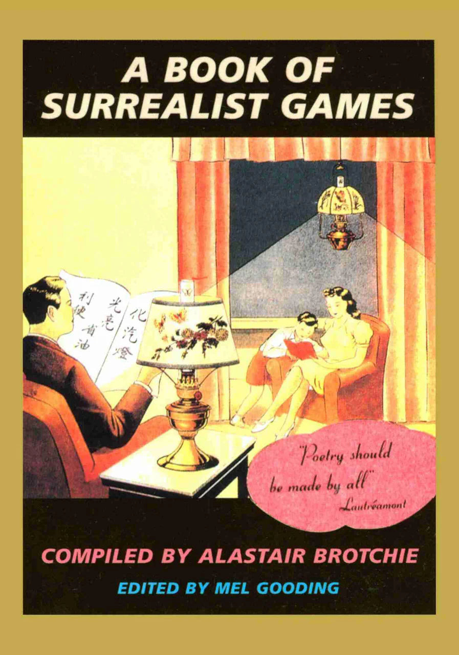 A man and woman reading A Book of Surrealist Games in a living room.