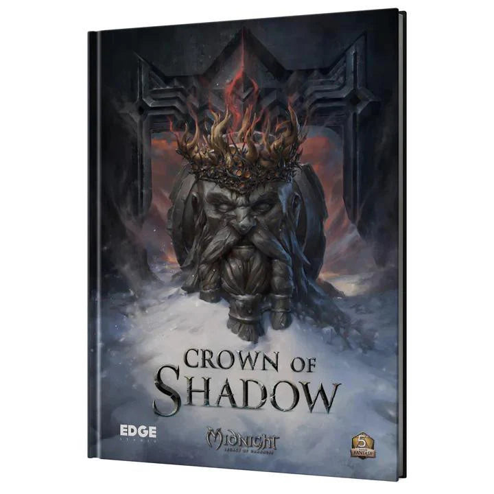 Midnight: Crown of Shadows book cover featuring a stone statue with a burning crown on a dark background.