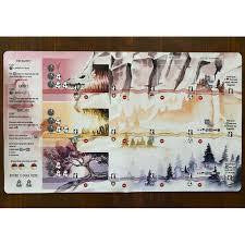 Wyrmspan Playmat with landscape scenes and icons printed on natural rubber game board.