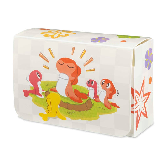 Tatsugiri Double Deck Box with cartoon red and yellow axolotls on grass, for holding Pokémon cards.