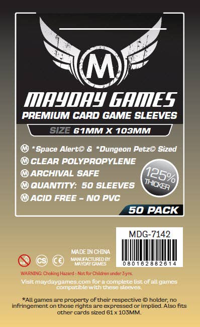 Pack of 50 Premium Space Card Sleeves, 61 x 103 mm, fits Dungeon Petz and Space Alert cards.