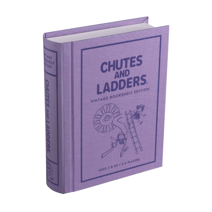 Purple Chutes and Ladders Vintage Bookshelf Edition box with classic board game illustrations on the front.