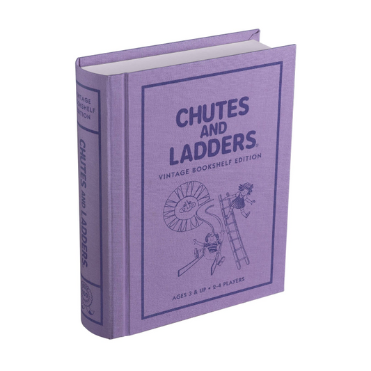 Purple Chutes and Ladders Vintage Bookshelf Edition box with classic board game illustrations on the front.