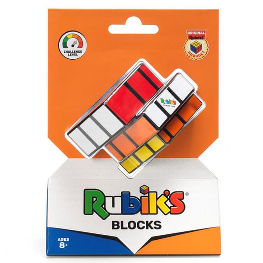 Rubiks Blocks 3x3 puzzle with uneven tiles, in colorful packaging, for ages 8 and up.