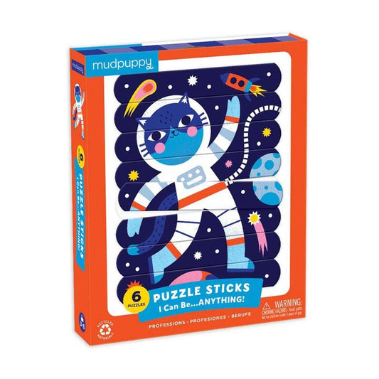 I Can Be...ANYTHING Puzzle Sticks, cat astronaut variant with stars, rocket, and planets for kids.
