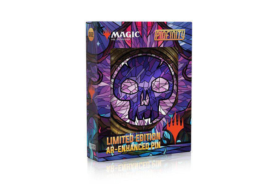 Magic the Gathering Stained Glass Swamp AR Pin box and limited edition AR-Enhanced skull pin.