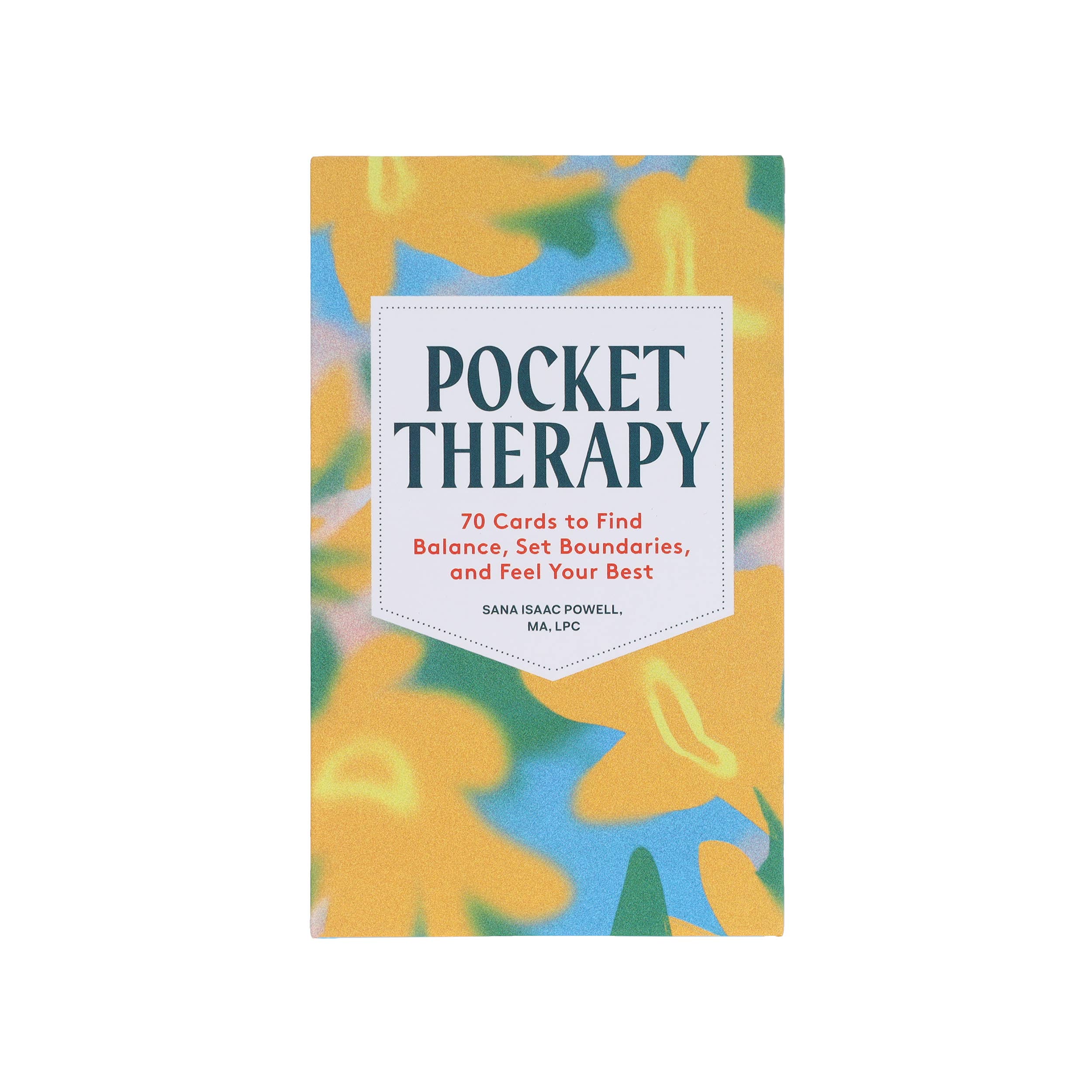 Pocket Therapy box with floral design, emphasizes self-care and healthy mental health boundaries.