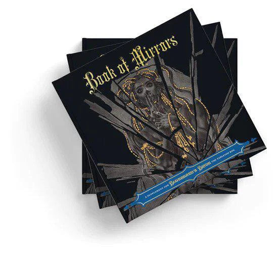 Bluebeards Bride: Book of Mirrors, black hardcover with gold accents and illustrated cover figure.