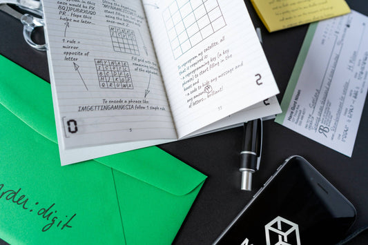 Puzzle book, green envelope, pen, phone, and tickets for Episode 11: Perilous Choices.
