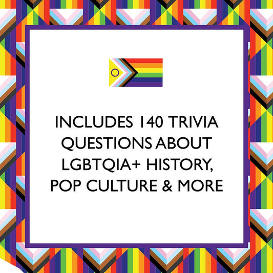 Queer Trivia card game with 140 LGBTQIA+ questions on queer history and pop culture.