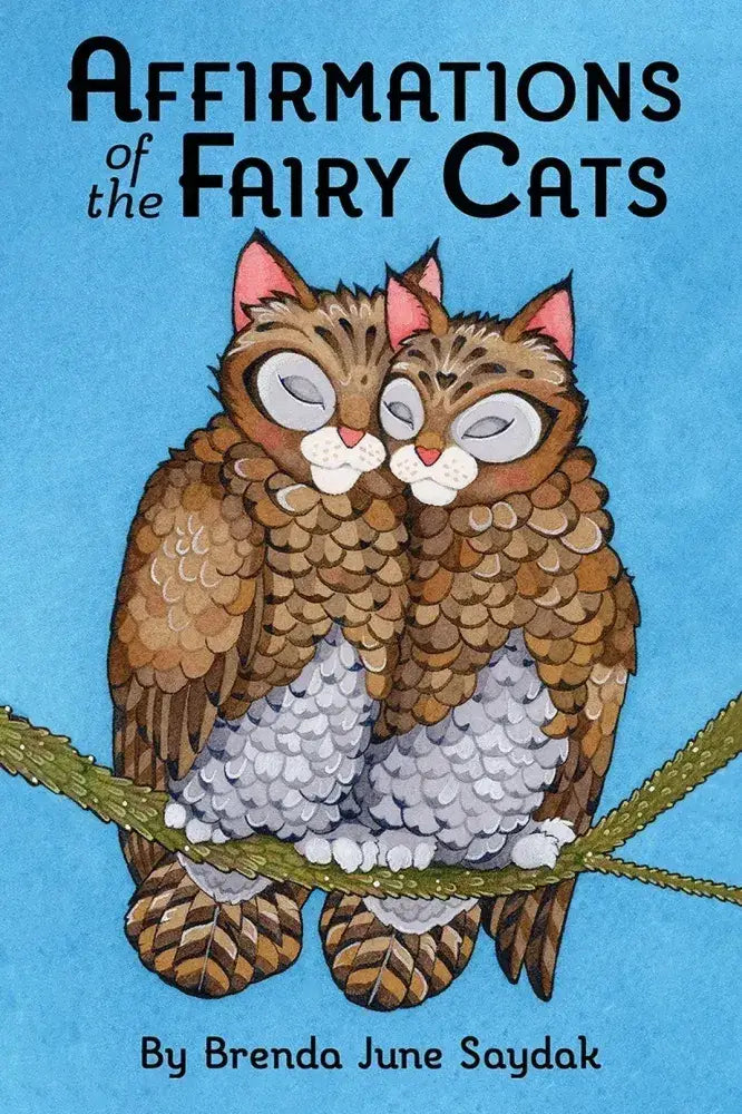 Affirmations of the Fairy Cats Deck and Book Set with catlike owls on the cover.