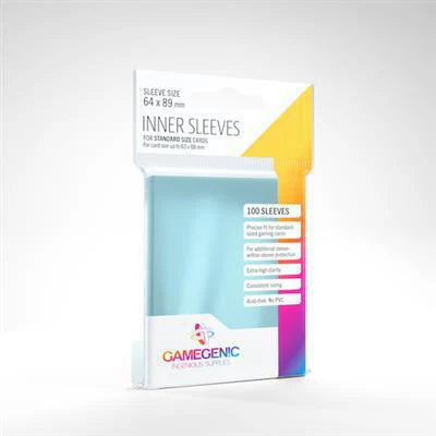 Gamegenic Inner Card Sleeves, pack of 100, 64 x 89 mm, standard size, in white package with colorful accents.
