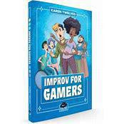 Improv for Gamers (2nd Edition) book with a blue cover featuring diverse roleplayers.