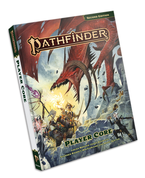 Pathfinder RPG 2e Player Core Remastered cover showing adventurers fighting a red dragon.