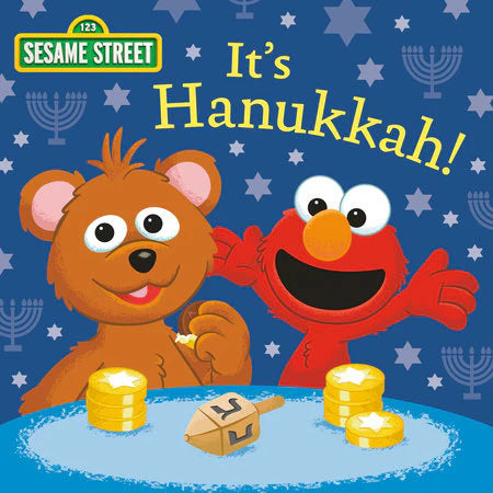 Its Hanukkah (Sesame Street) cover featuring Elmo and a bear with a dreidel and coins.