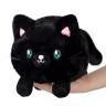 Mini Squishable Black Kitty plush, round and black with green eyes, pink ears, and a small white nose, held in a hand.