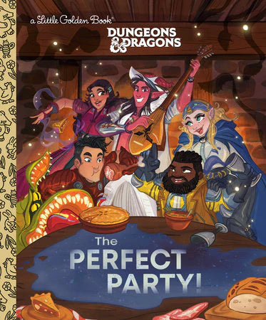 The Perfect Party Dungeons & Dragons childrens storybook featuring four friends at a table.