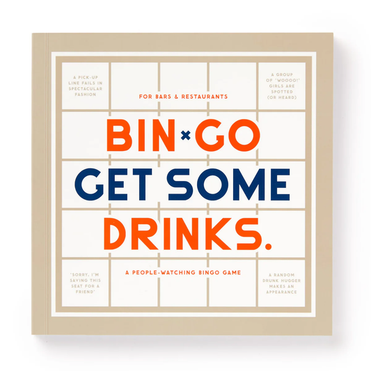 BinGo Get a Few Drinks bar bingo game board with drink-themed prompts in each grid square.
