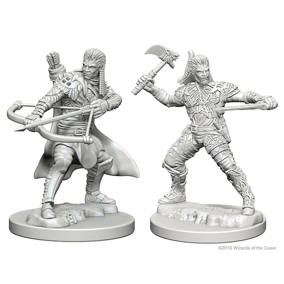 D&D: NMU Human Male Ranger W1 miniatures—two figures, one with bow, one with axe, both on round bases.