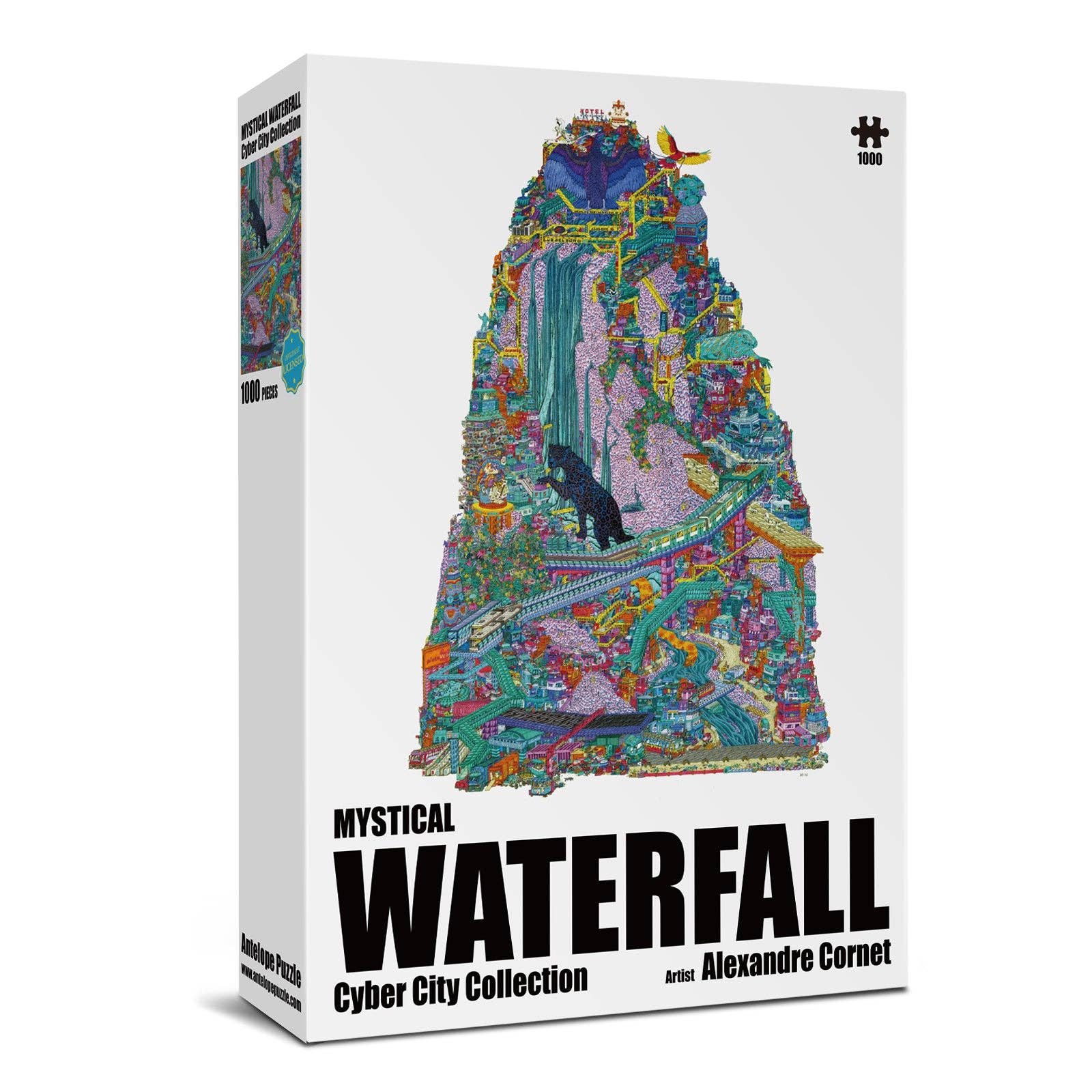 The Mystical Waterfall Cyber City 1000 Piece Jigsaw Puzzle by Alexandre Cornet.