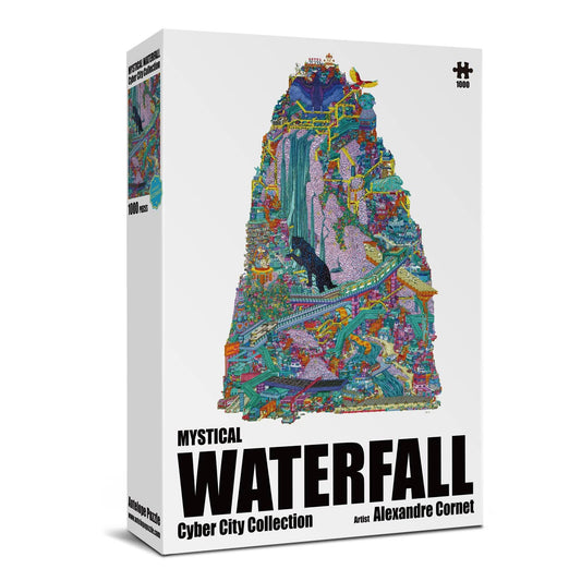 The Mystical Waterfall Cyber City 1000 Piece Jigsaw Puzzle by Alexandre Cornet.