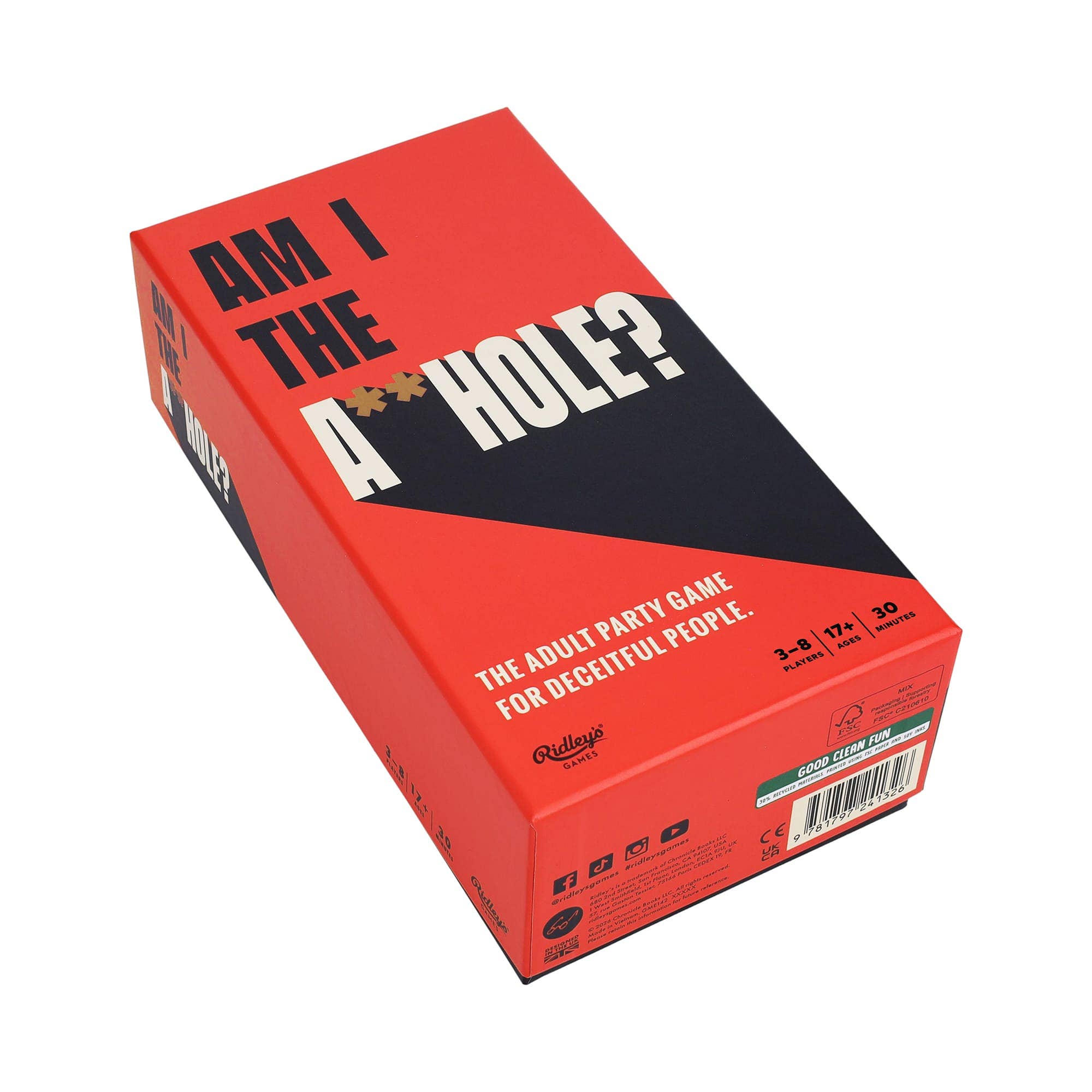 Am I The A**hole? party game box in red and black on a white background.