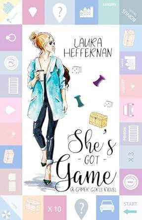 She’s Got Game board game romance by Laura Heffernan, featuring a woman with coffee and playful icons on the cover.
