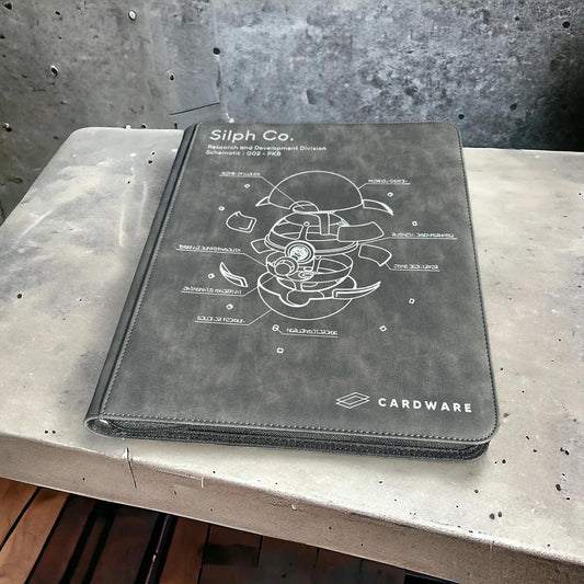 Gray 9-pocket Cardware Binder featuring Silph Co. custom art and logo.