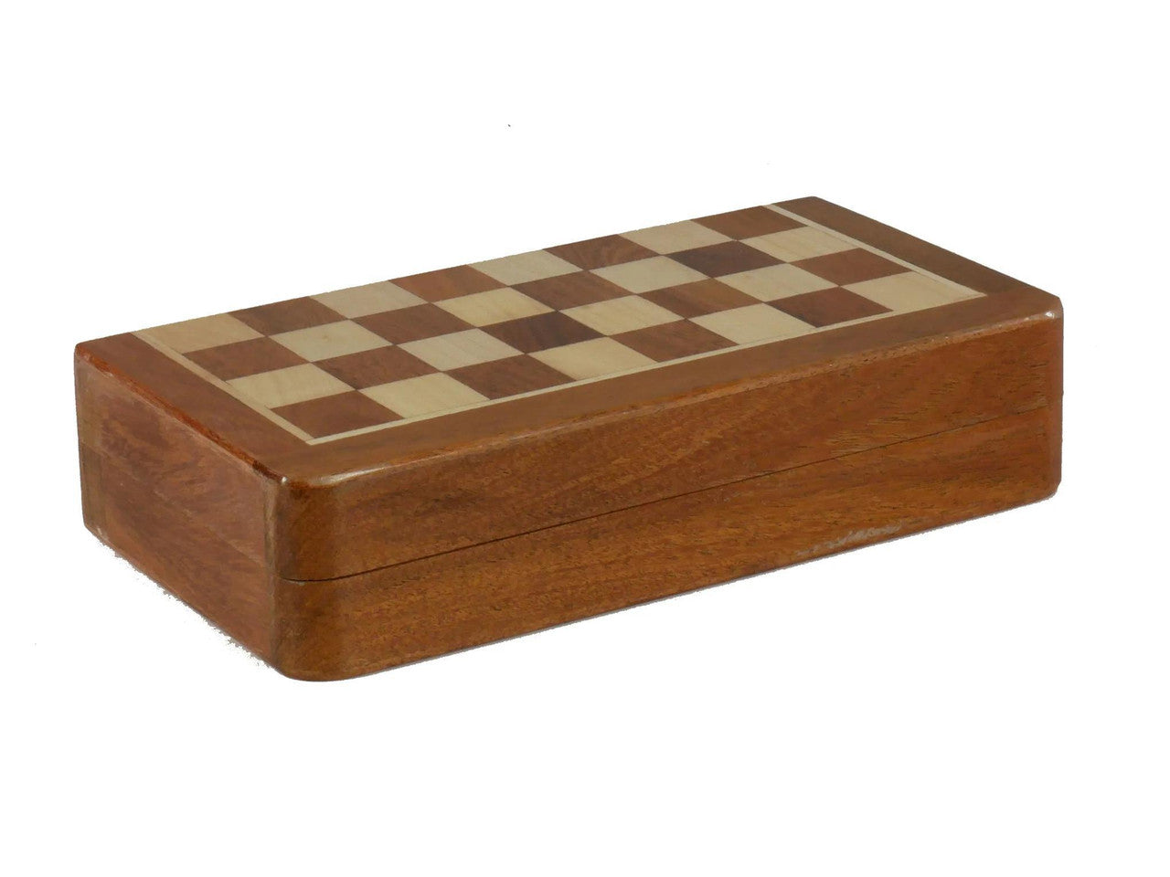7 Travel Chess Set with checkered lid shown at a slight angle.