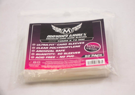 Premium Small Square Card Sleeves 70 x 70 mm, pack of 50, 125% thicker, acid free, no PVC.