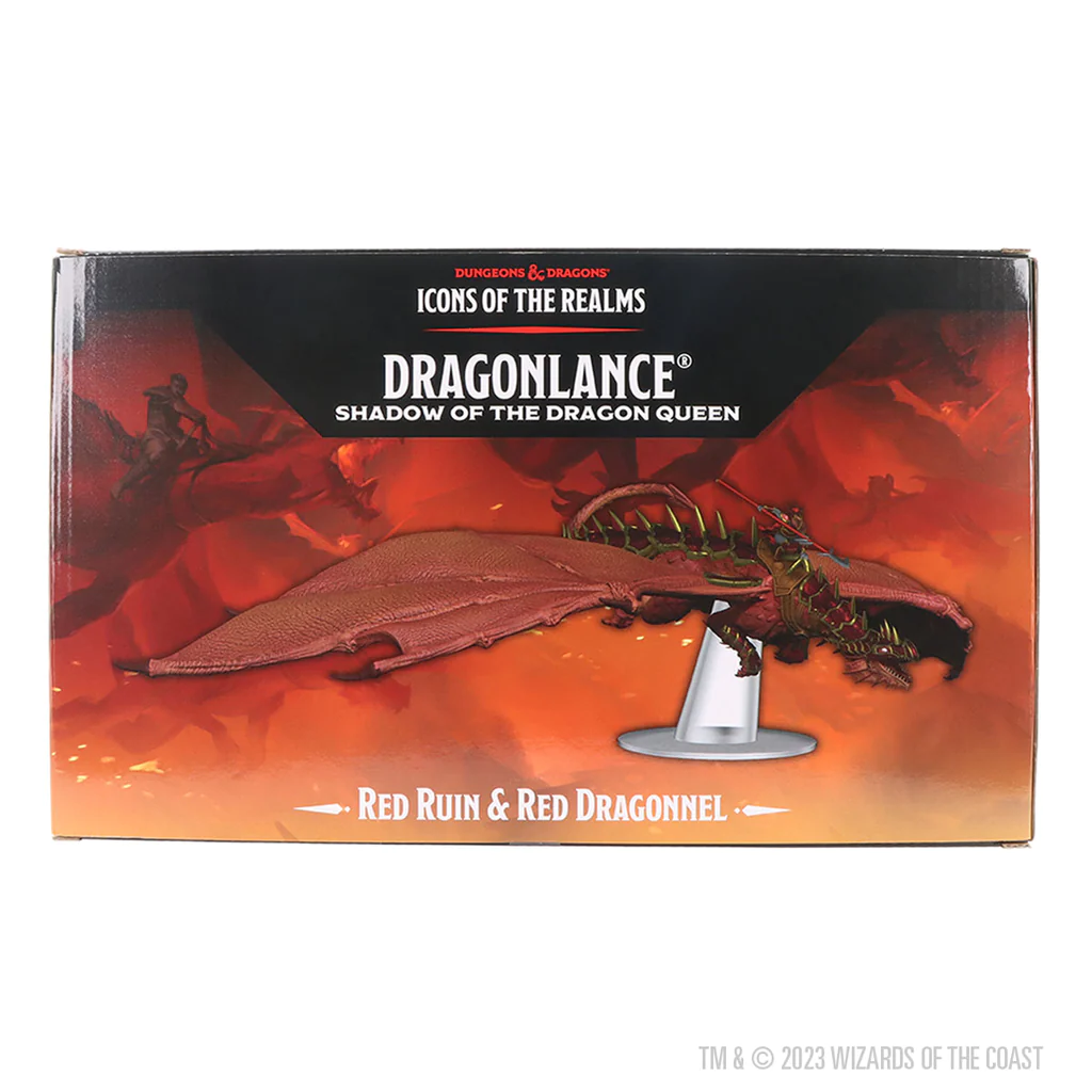 D&D Icons of the Realms Dragonlance Red Ruin & Red Dragonnel Miniature Set in packaging.