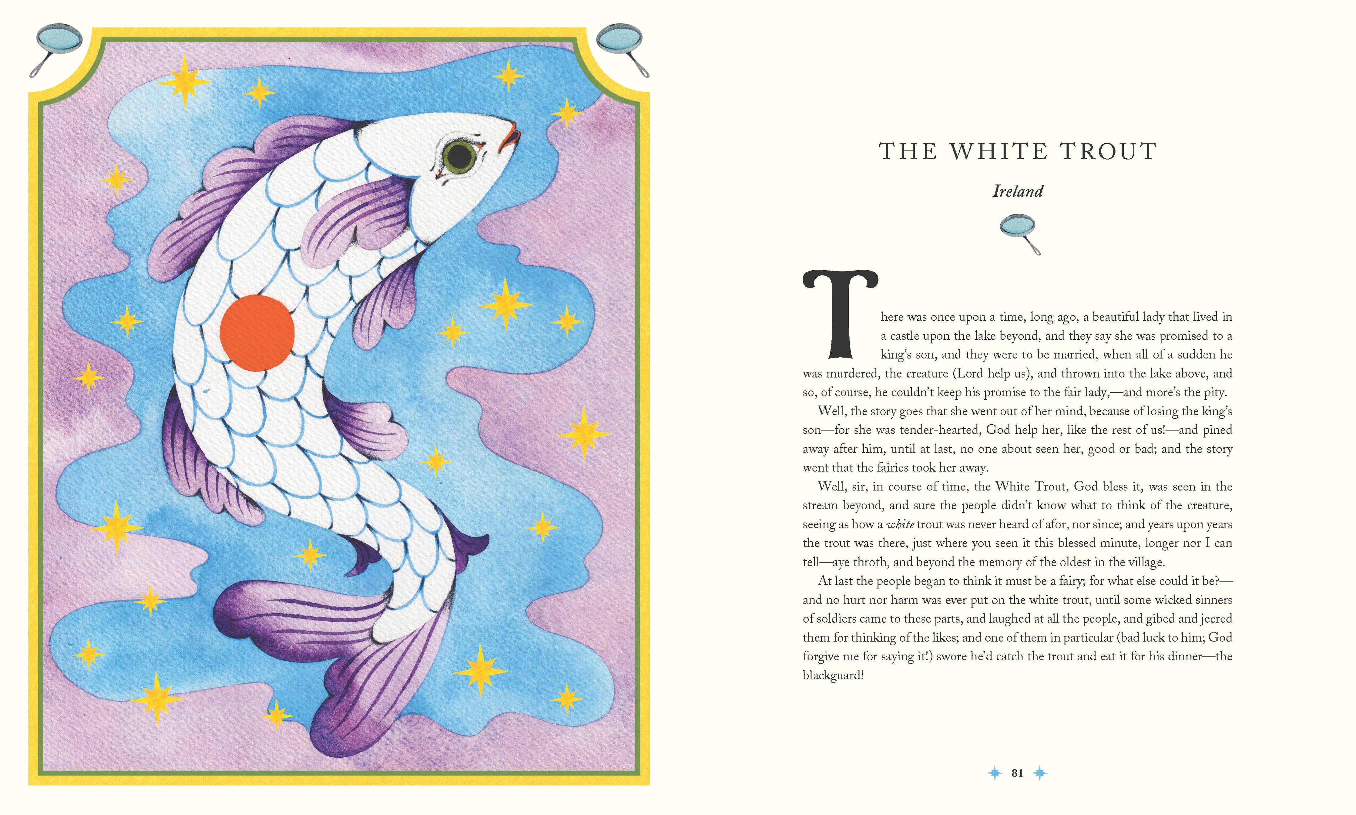 Tales of the Fae product with a white trout and purple fins in pastel, starry water artwork.