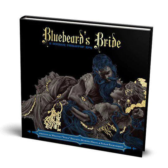 Bluebeard’s Bride hardcover with gold foiling and a dark illustration of two entwined figures.
