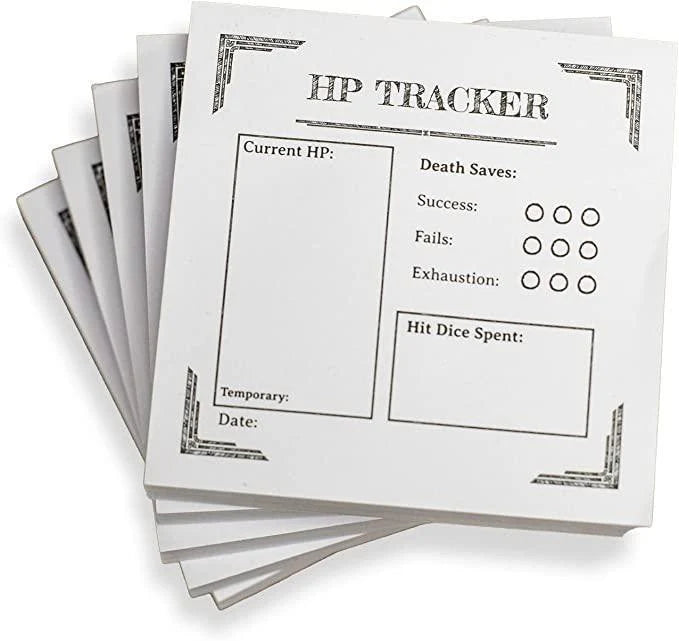 Dungeon D&D Sticky Notes 5 Pack for tracking HP, death saves, initiative, and exhaustion in RPGs.