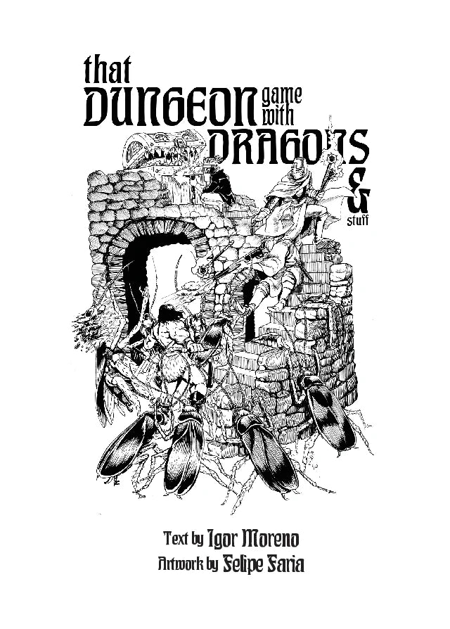 Black and white fantasy art featuring adventurers fighting bugs; for OSR fans and That Dungeon Game With Dragons and Stuff.
