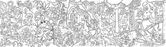 Magical Creature Color Pencil Mini Mural Set with fold-out mural featuring kids, unicorn, and magical beings in colored pencil.