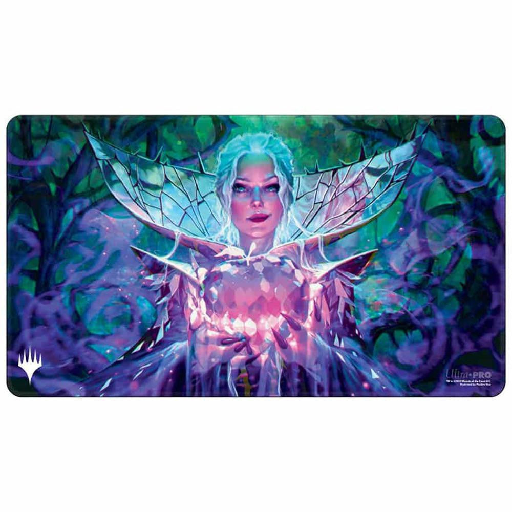 Holofoil Wilds of Eldraine playmat showing a woman with white hair, wings, and a glowing crystal heart.