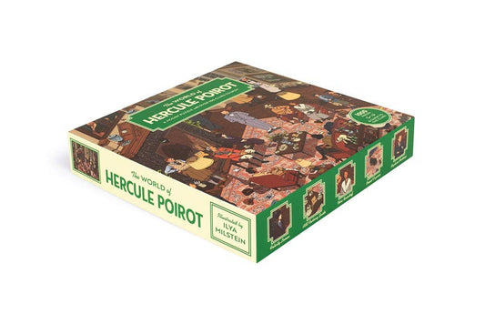 The World of Hercule Poirot 1000 Piece Puzzle in green and cream box with illustrated art.