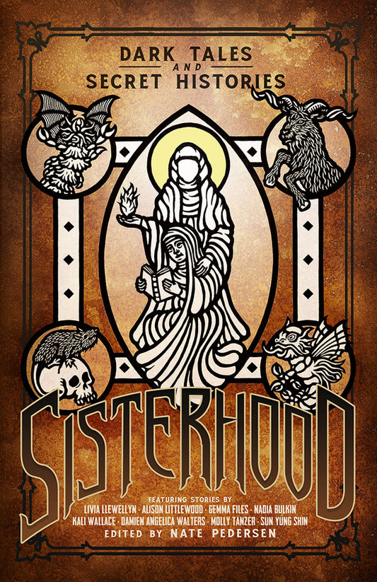 Sisterhood: Dark Tales and Secret Histories product featuring a nun, candle, animals, and skulls on the packaging.