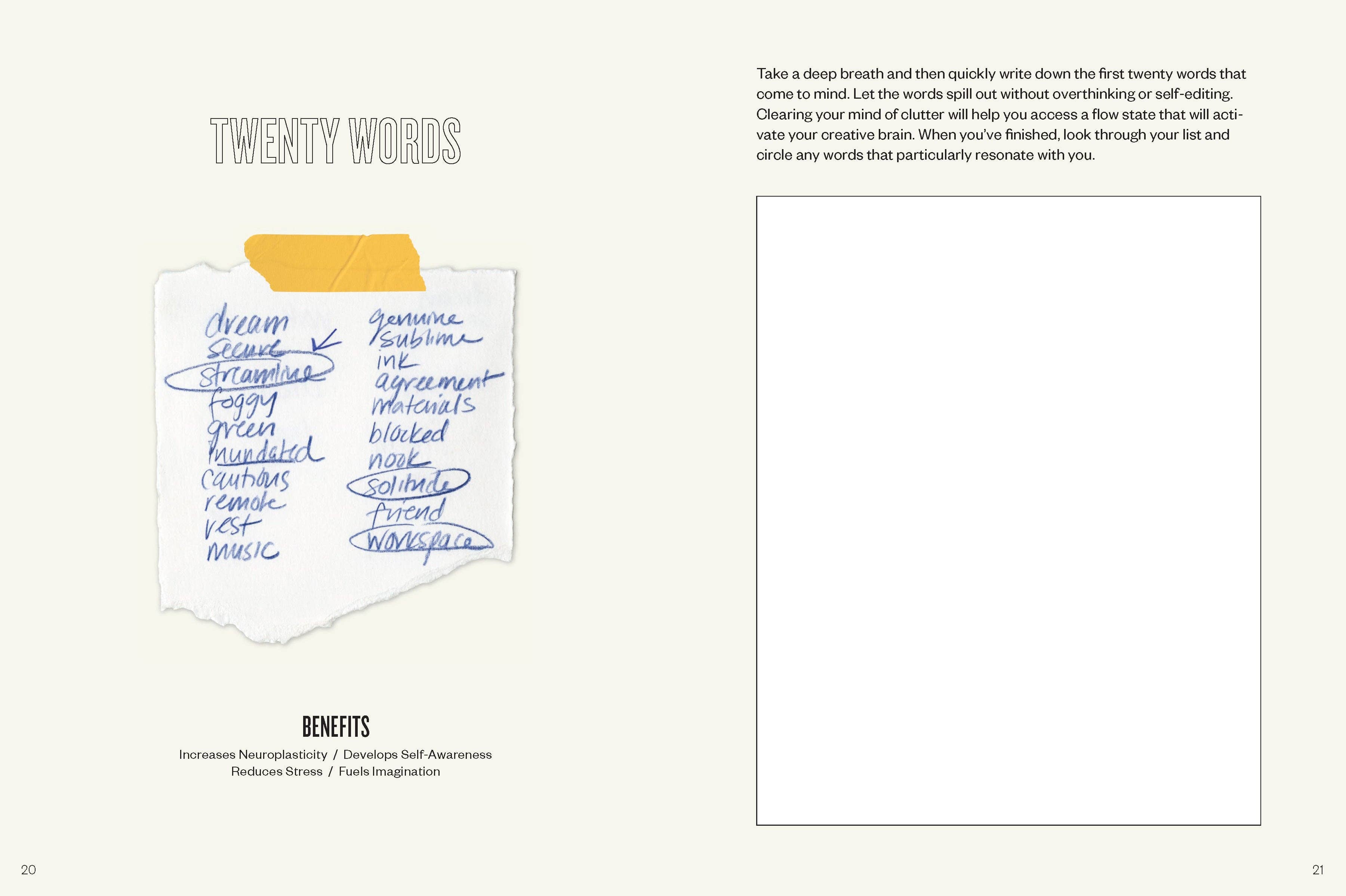 Handwritten exercise list with instructions on torn paper and a blank box on the right.