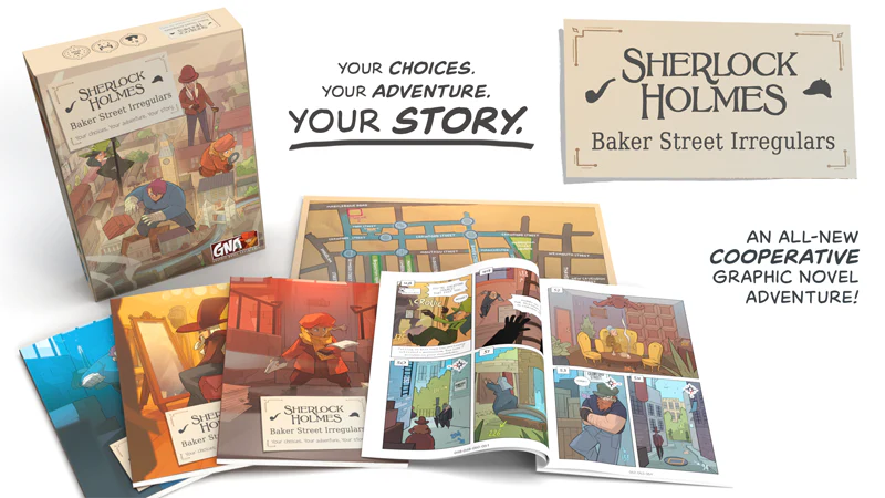 Sherlock Holmes: Baker Street Irregulars board game with graphic novels and map included.