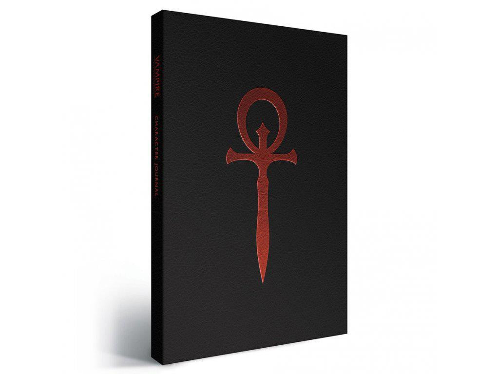 The Vampire The Masquerade RPG Character Journal, black hardcover with red ankh.