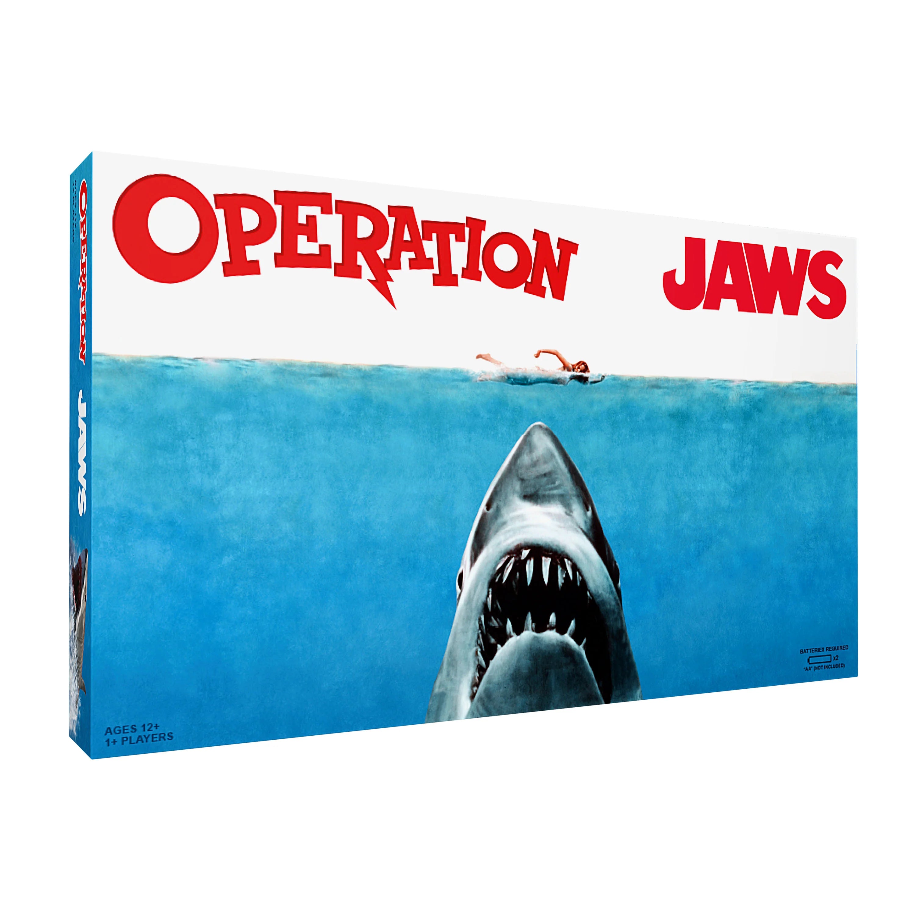 Operation: Jaws 50th Anniversary edition box with shark and swimmer illustration.