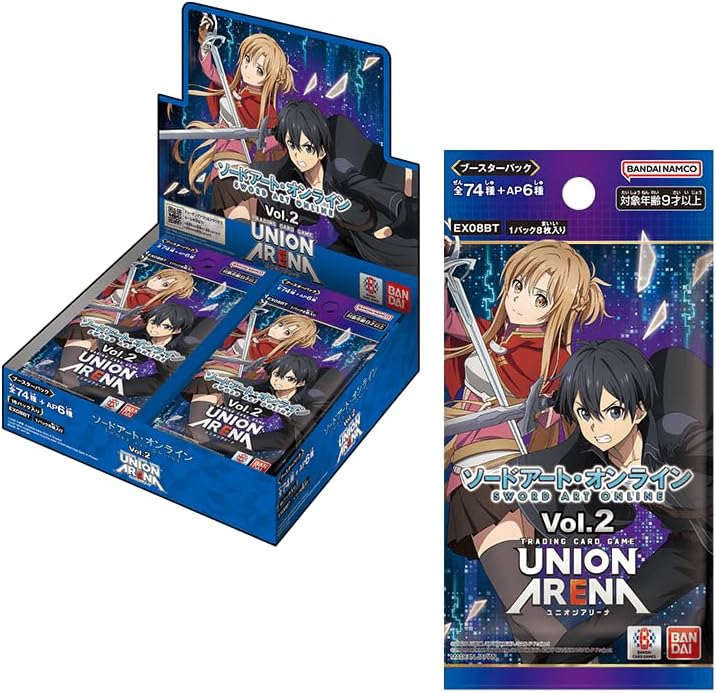 Union Arena Sword Art Online Vol. 2 Booster Display for the anime card game, featuring Kirito and Asuna.