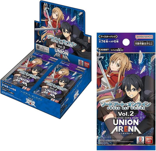 Union Arena Sword Art Online Vol. 2 Booster Display for the anime card game, featuring Kirito and Asuna.
