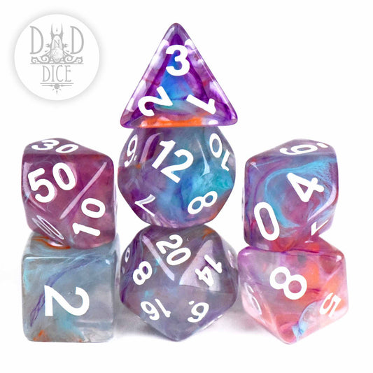 Mycelium Network: Set of 6 marbled resin dice with white numbers for tabletop RPGs like DND.