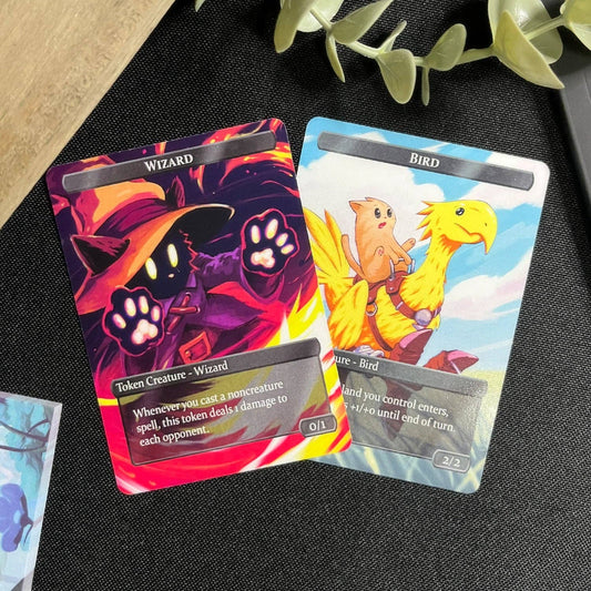 Wizard & Bird Token Set: MtG sleeves with wizard and bird token illustrations.