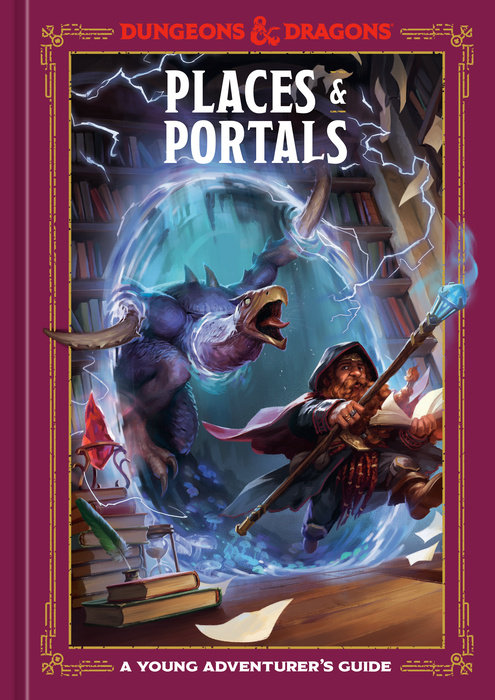 Places & Portals illustrated guide featuring a mage summoning a beast in a magical D&D library.