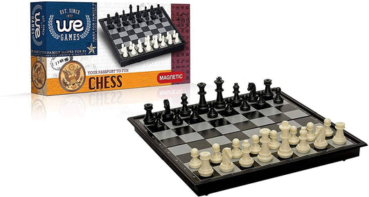 Magnetic Chess Set - 8 inch portable board with black and white pieces.