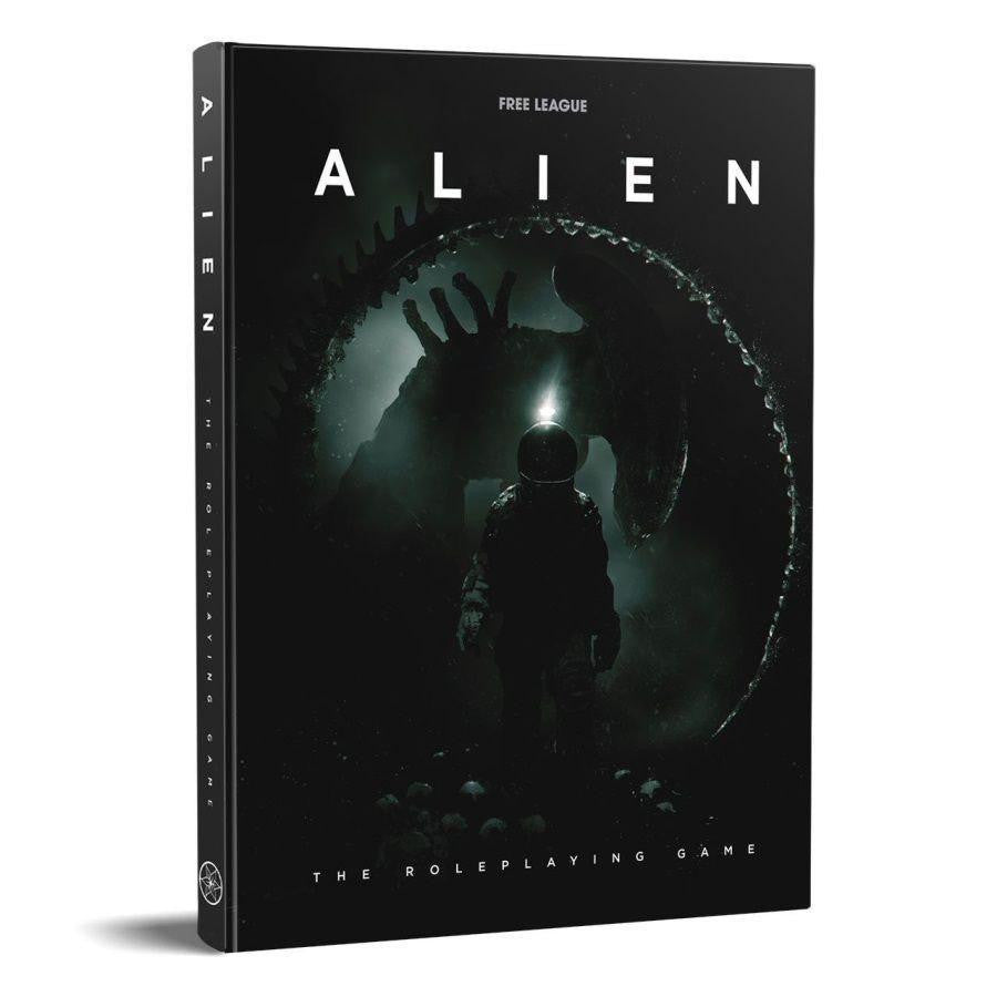 Alien RPG game box with silhouetted astronaut and shadowy alien head in background.